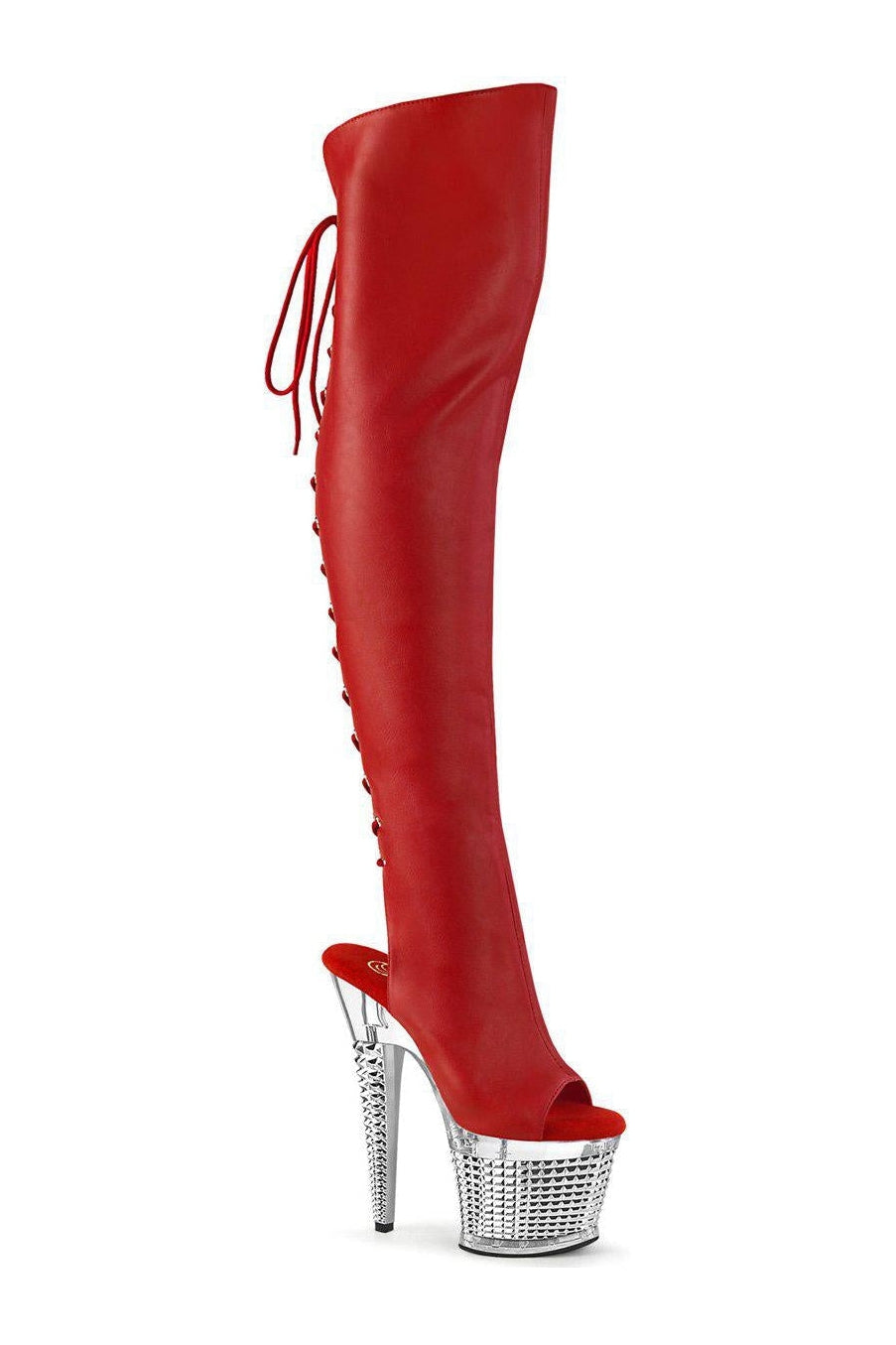 SPECTATOR-3019 Thigh Boot | Red Faux Leather-Thigh Boots-Pleaser-Red-7-Faux Leather-SEXYSHOES.COM