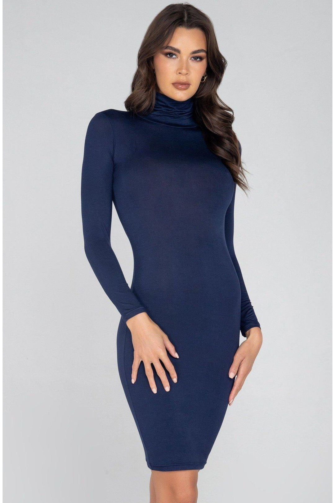 SS-Classic Turtle Neck Midi Dress-Clothing-Roma Brand-Blue-S-SEXYSHOES.COM