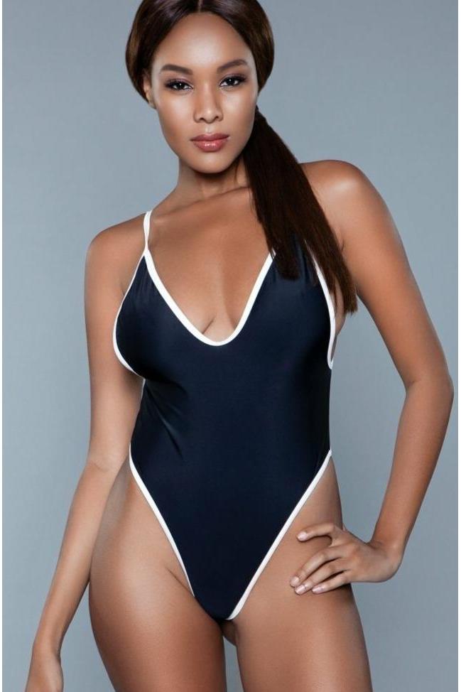 SS-Contrast Trim One Piece Swimsuit-Clothing-BeWicked Brand-Black-M-SEXYSHOES.COM