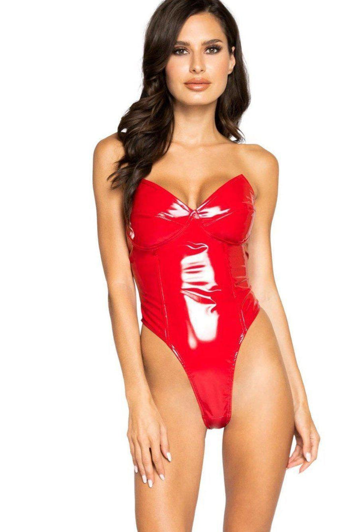 SS-High-Cut Vinyl Bodysuit-Lingerie-Roma Brand-Red-L-SEXYSHOES.COM