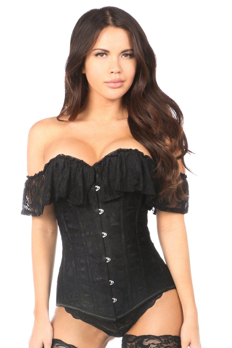 Daisy Brand SS Lavish Black Lace Off The Shoulder Corset in Black  from SexyShoes.com