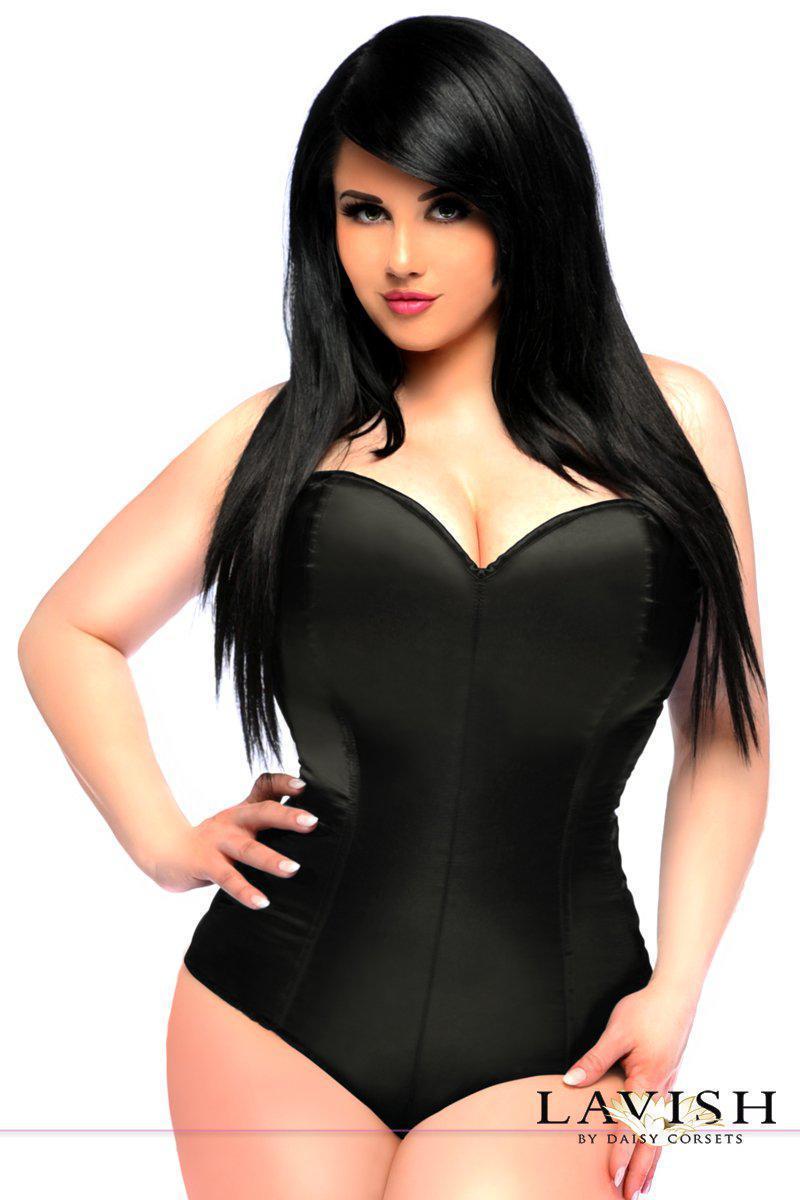 SS-Lavish Black Satin Corset Romper-Lingerie-Daisy Corsets Brand-Black-2XL-SEXYSHOES.COM