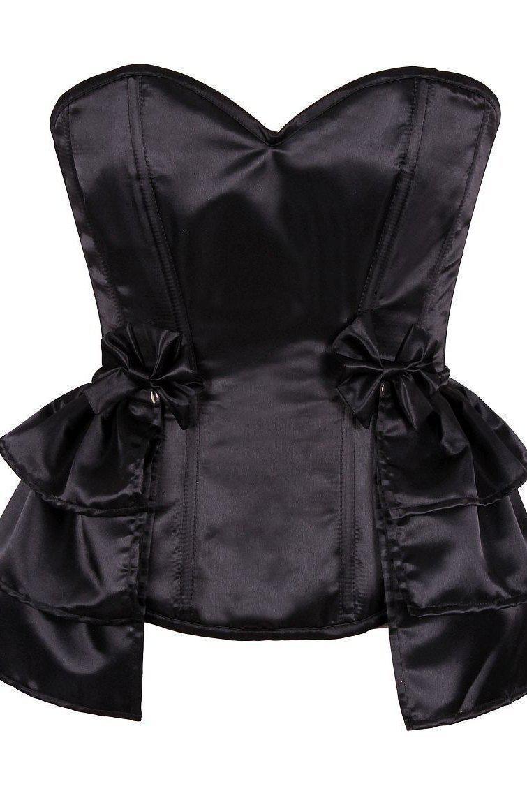 SS-Lavish Plus Size Black Satin Corset with Removable Snap on Skirt-Lingerie-Daisy Corsets Brand-Black-6XL-SEXYSHOES.COM