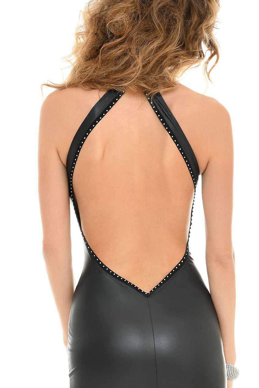 Patrice Brand SS Poussycat Edgy Long Dress in Black Black Wetlook