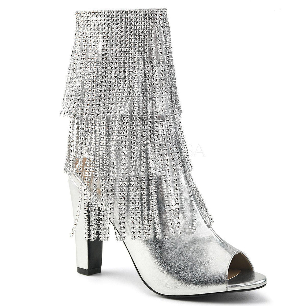 SS-QUEEN-100 Ankle Boot | Silver Faux Leather-Footwear-Pleaser Brand-Silver-11-Faux Leather-SEXYSHOES.COM