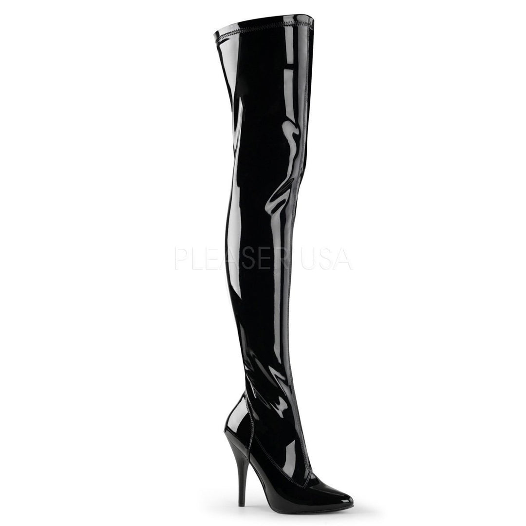 SS-SEDUCE-3000 Thigh Boot | Black Patent-Footwear-Pleaser Brand-Black-8-Patent-SEXYSHOES.COM