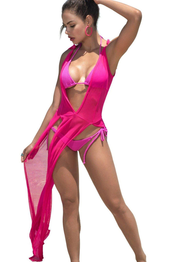 SS-Sheer Neon Long Cover Up-Clothing-Mapale Brand-Fuchsia-S-SEXYSHOES.COM