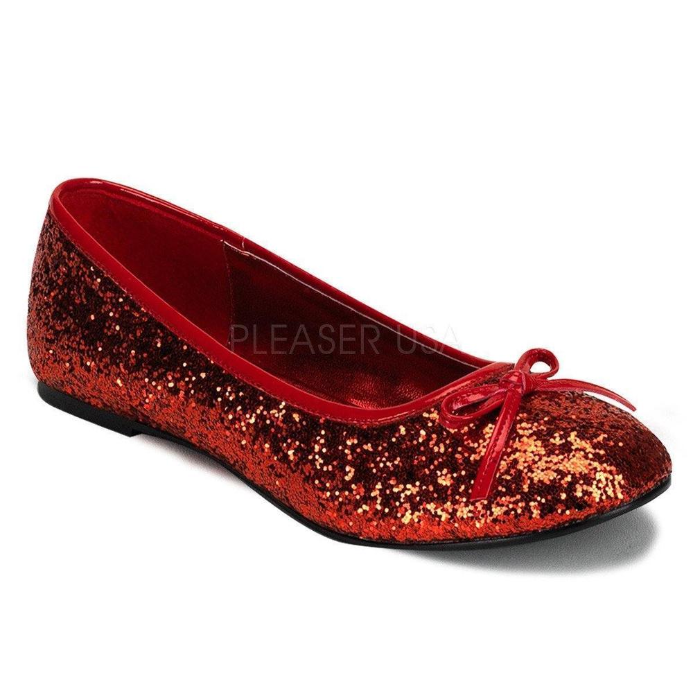 SS-STAR-16G Flat | Red Glitter-Footwear-Pleaser Brand-Red-8-Glitter-SEXYSHOES.COM