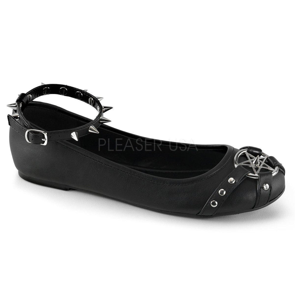 SS-STAR-23 Demonia Flat | Black Faux Leather-Footwear-Pleaser Brand-Black-8-Faux Leather-SEXYSHOES.COM