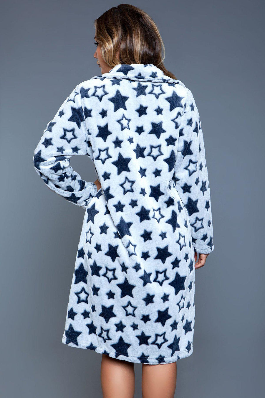 Star Print Flannel Robe-Gowns + Robes-BeWicked-SEXYSHOES.COM