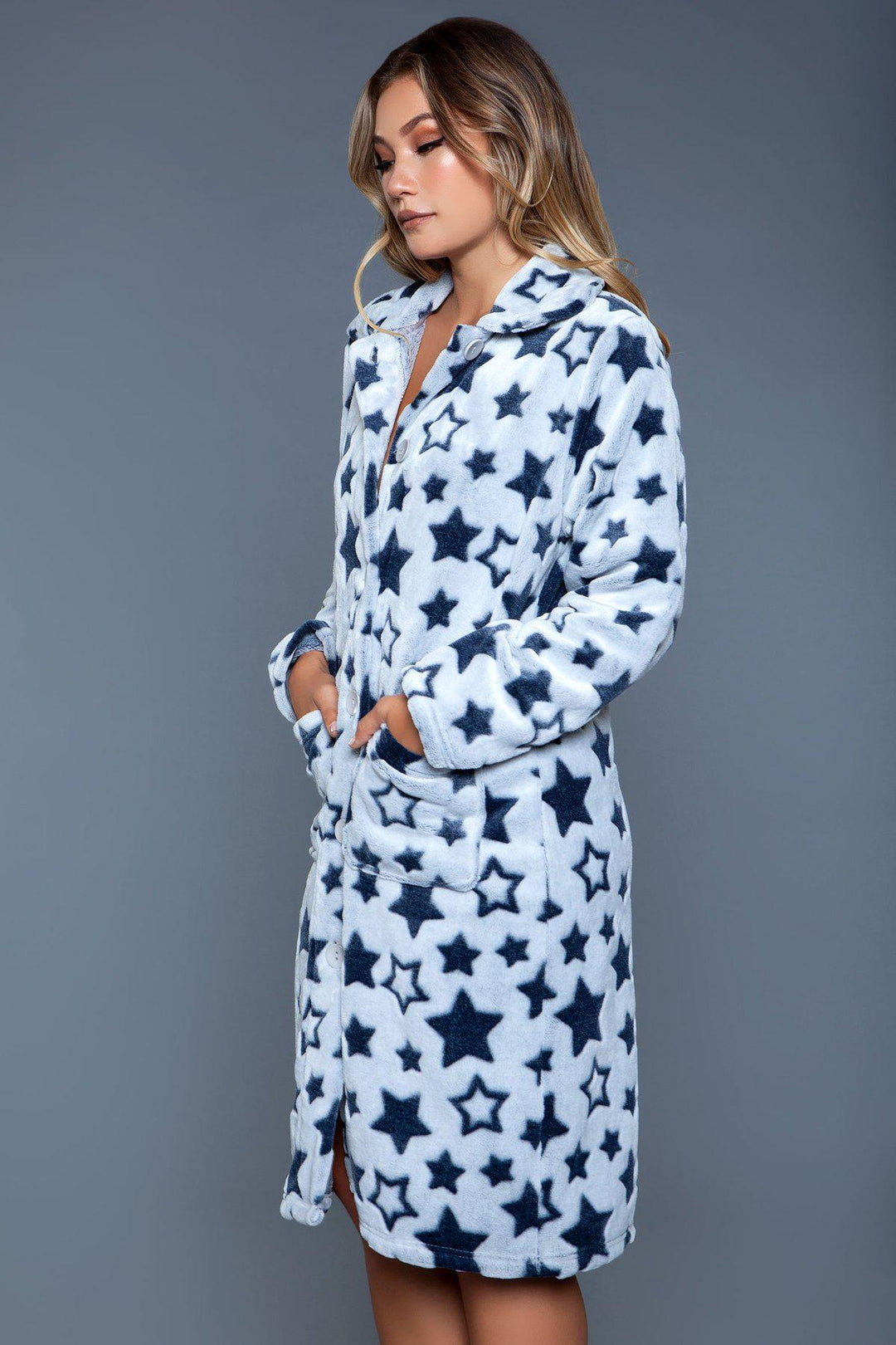 Star Print Flannel Robe-Gowns + Robes-BeWicked-SEXYSHOES.COM