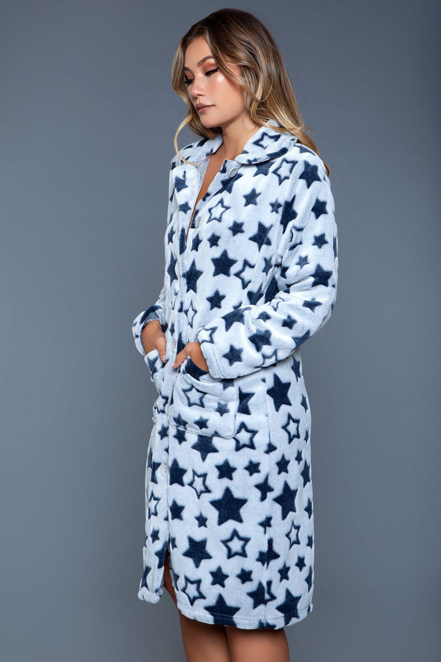 Star Print Flannel Robe-Gowns + Robes-BeWicked-SEXYSHOES.COM