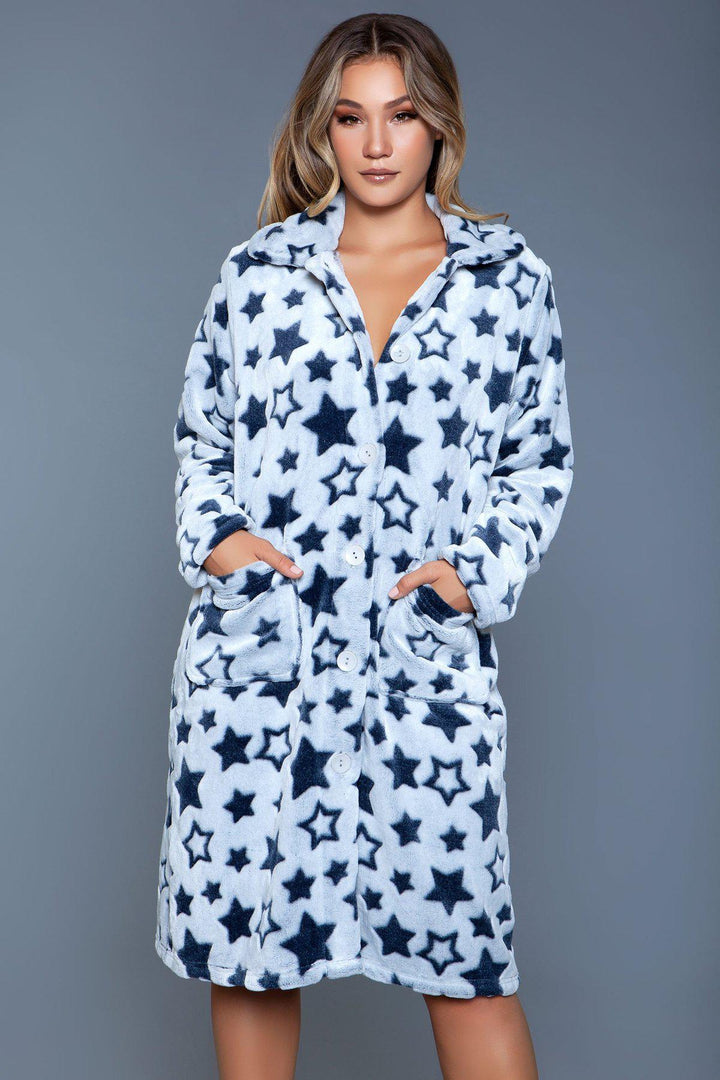 Star Print Flannel Robe-Gowns + Robes-BeWicked-SEXYSHOES.COM