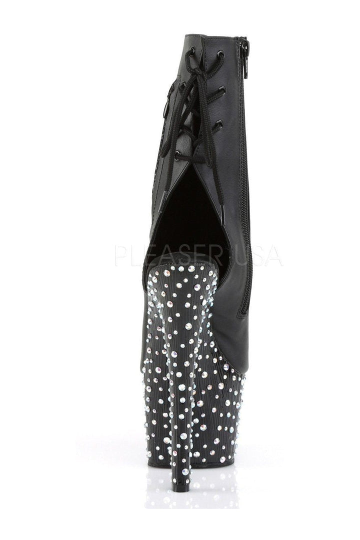 STARDANCE-1018-7 Platform Boot | Black Faux Leather-Pleaser-Ankle Boots-SEXYSHOES.COM