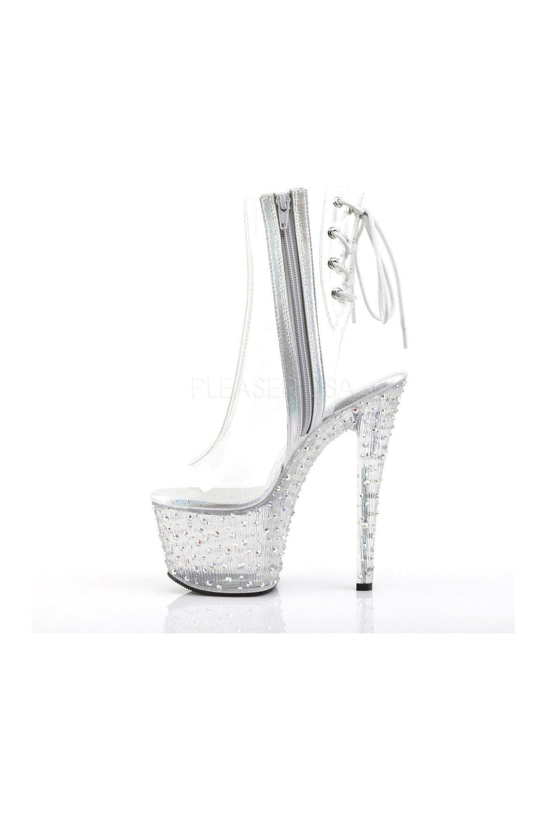 STARDANCE-1018C-7 Platform Boot | Clear Vinyl-Pleaser-Ankle Boots-SEXYSHOES.COM