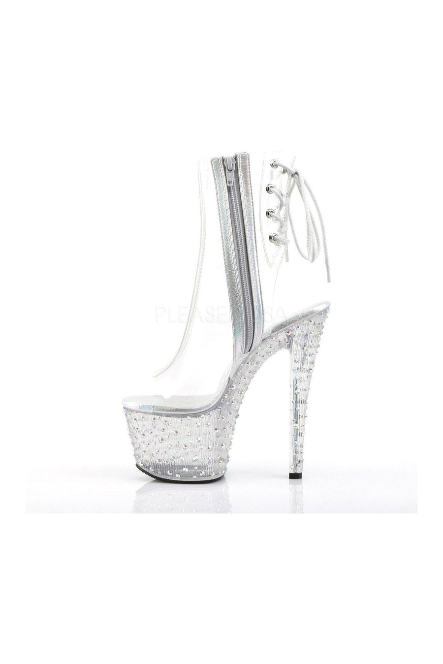 Pleaser STARDANCE-1018C-7 Platform Boot in Clear Vinyl