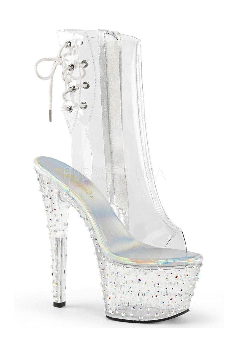 Pleaser STARDANCE-1018C-7 Platform Boot in Clear Vinyl from SexyShoes.com