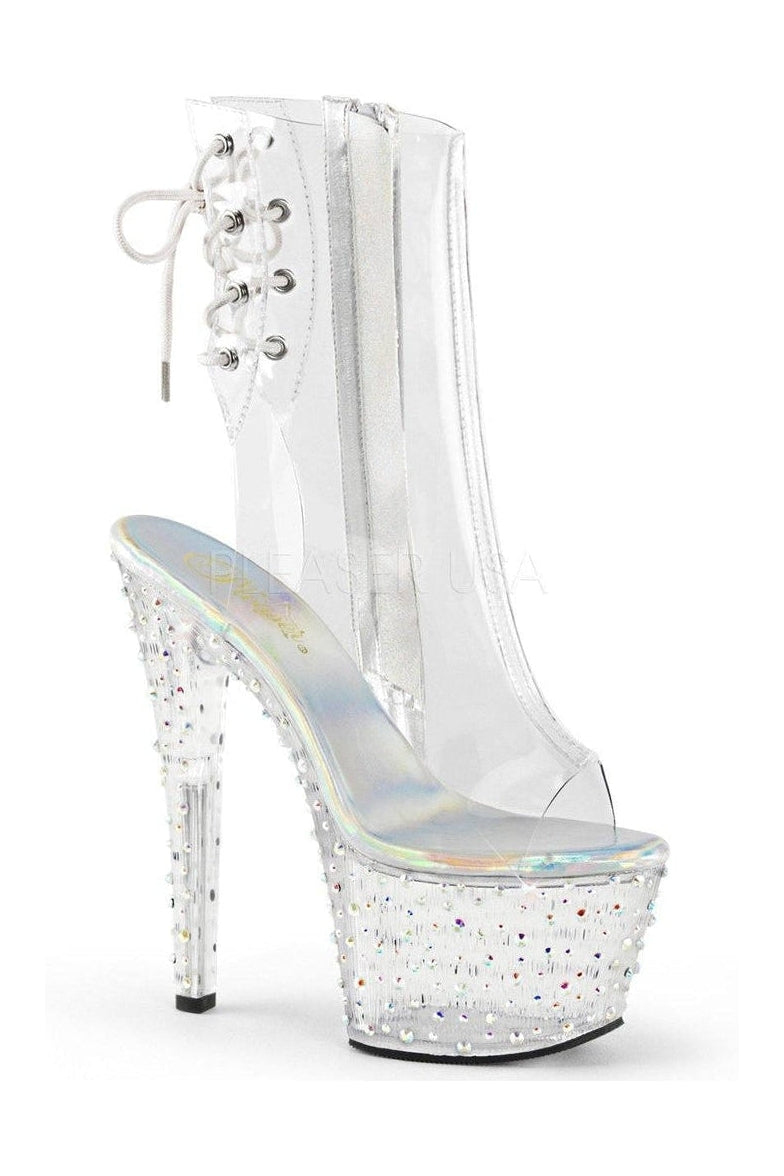STARDANCE-1018C-7 Platform Boot | Clear Vinyl-Pleaser-Clear-Ankle Boots-SEXYSHOES.COM