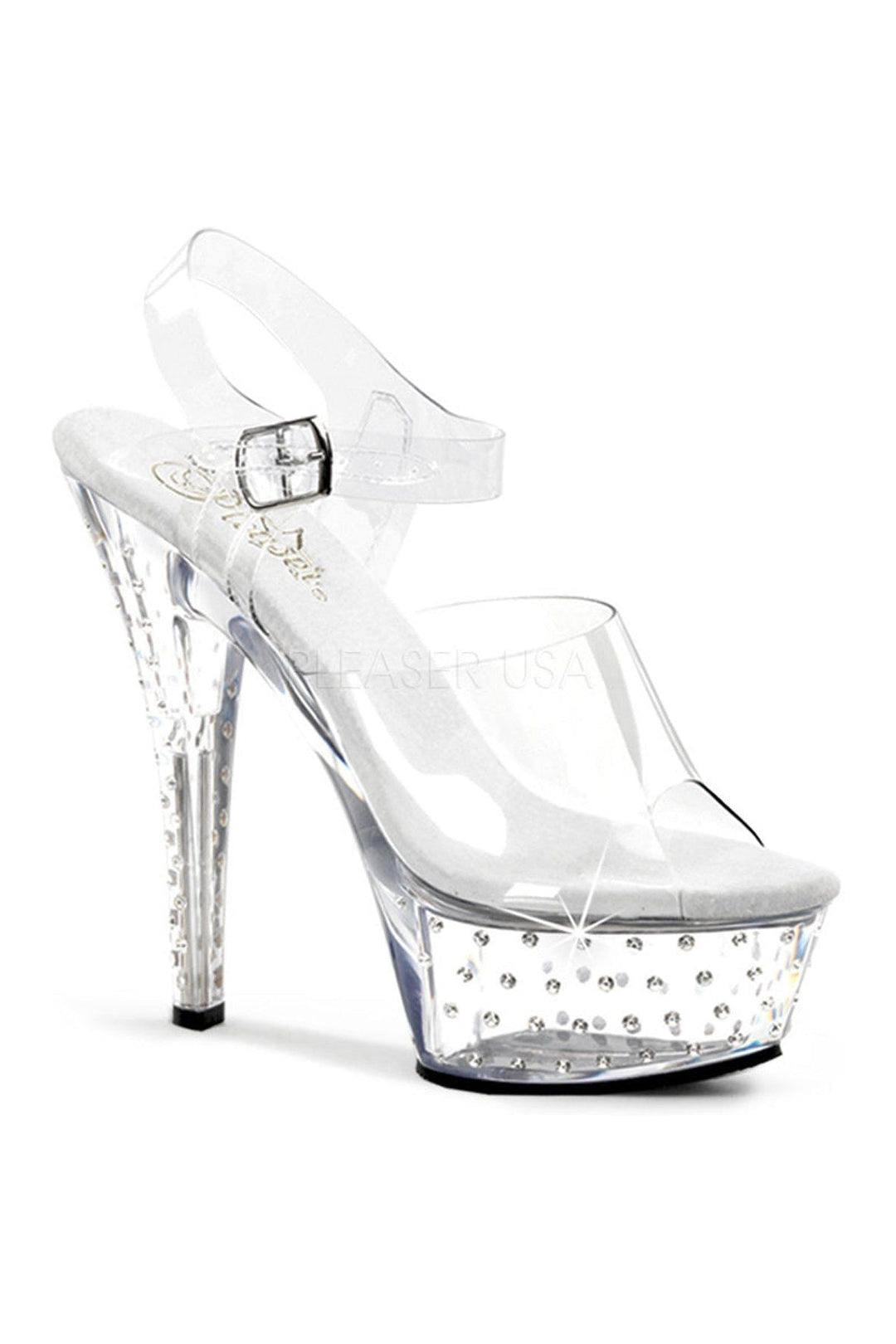 Pleaser STARDUST-608 Platform Sandal in Clear Vinyl from SexyShoes.com