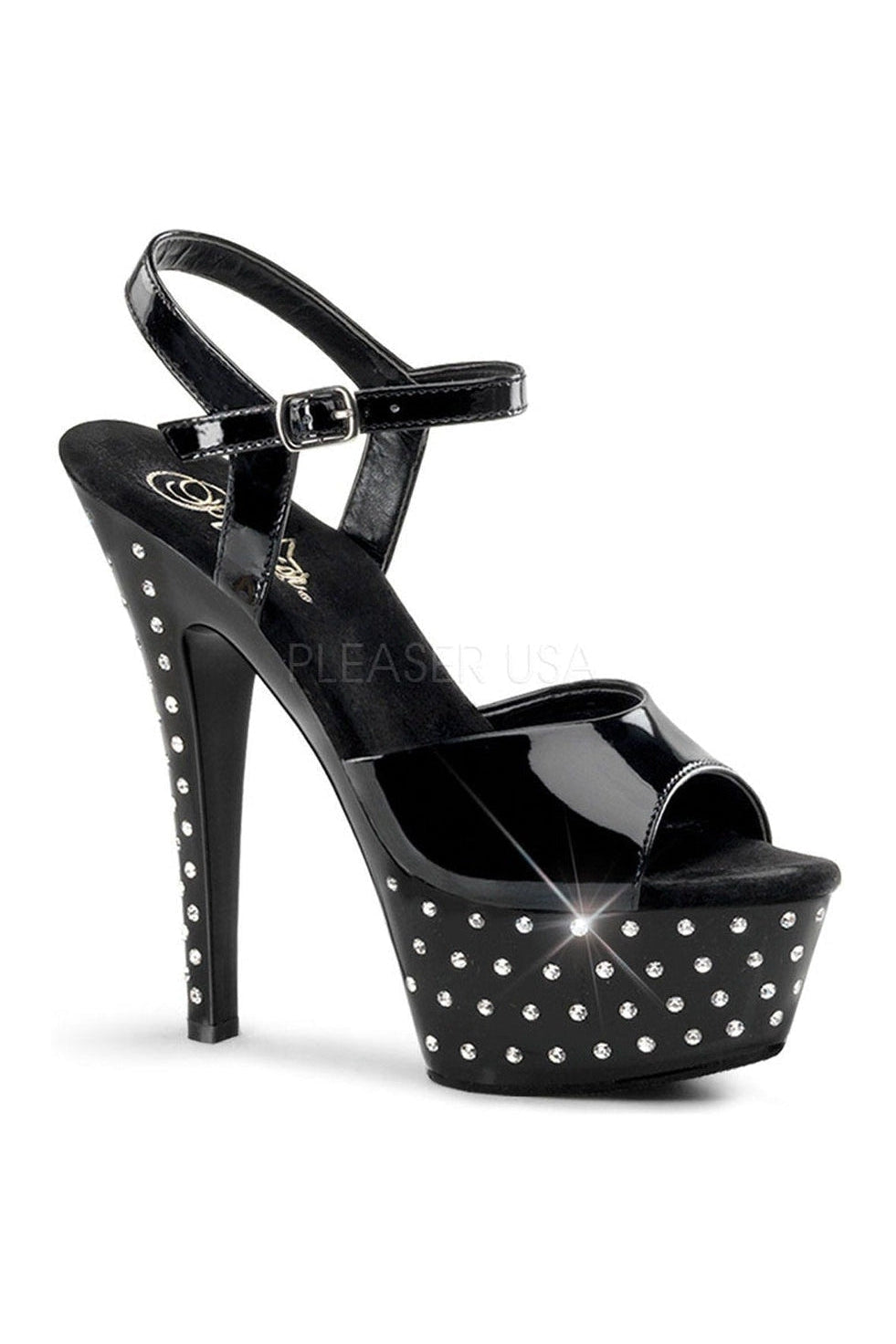Pleaser STARDUST-609 Platform Sandal in Black Patent from SexyShoes.com