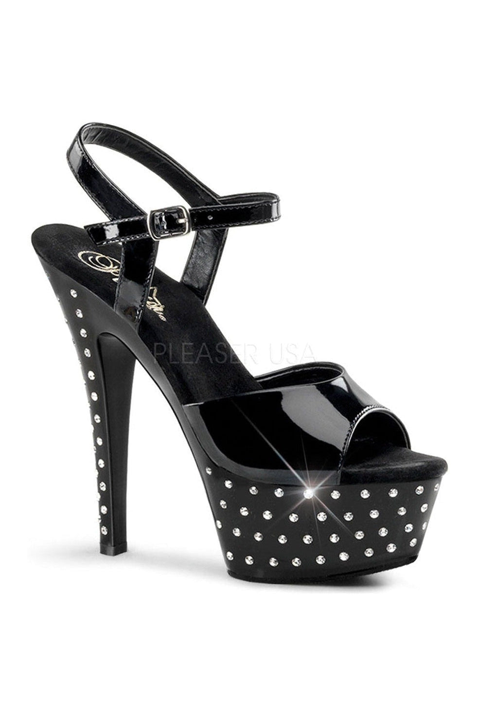STARDUST-609 Platform Sandal | Black Patent-Pleaser-Black-Sandals-SEXYSHOES.COM