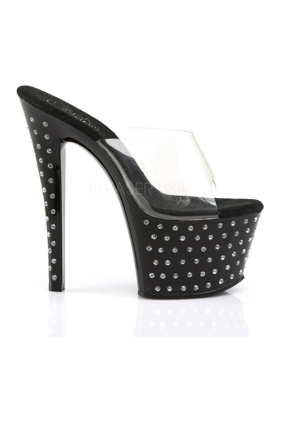 STARDUST-701 Platform Slide | Black Vinyl-Pleaser-Slides-SEXYSHOES.COM