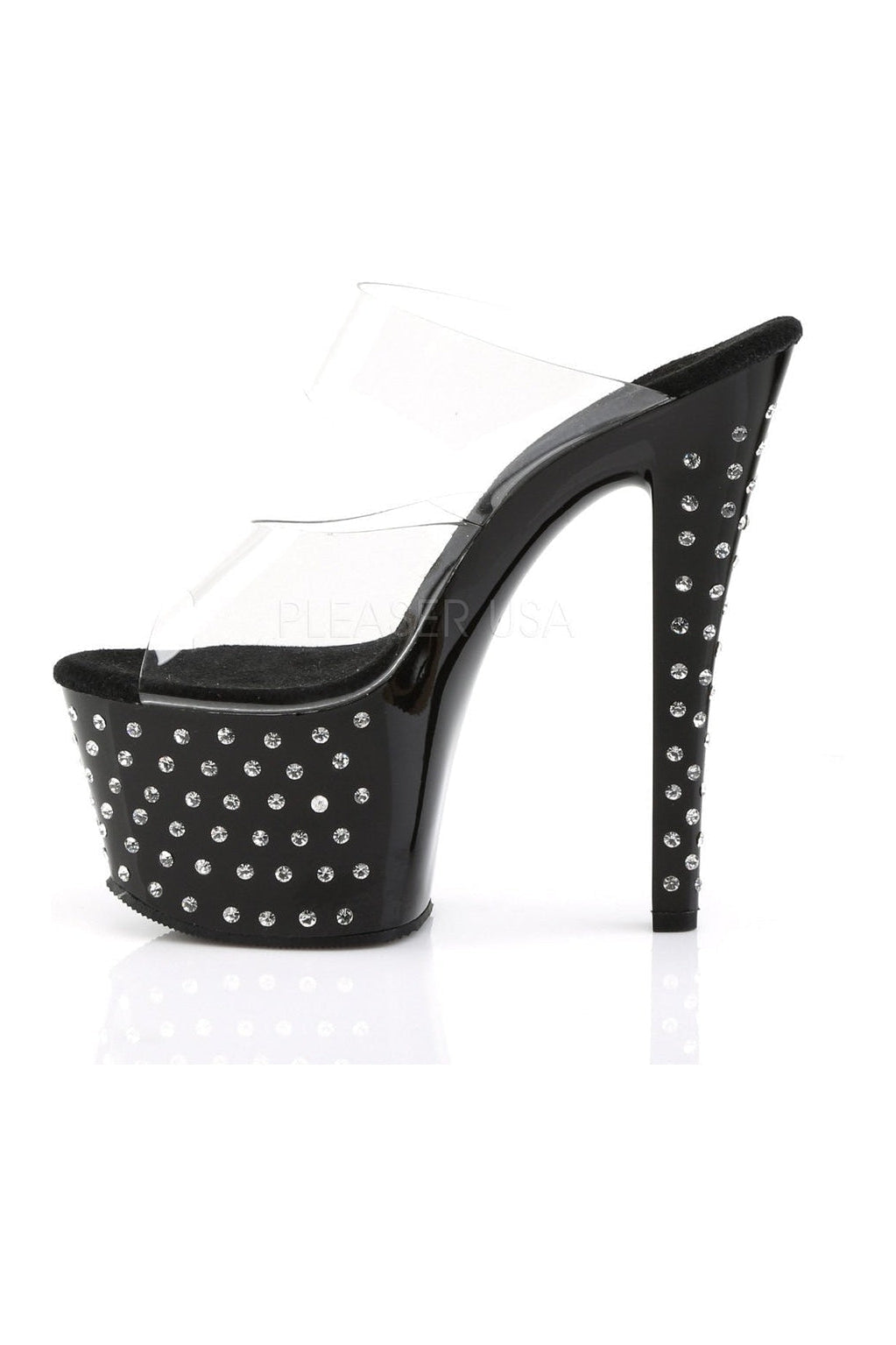Pleaser STARDUST-702 Platform Slide in Black Vinyl