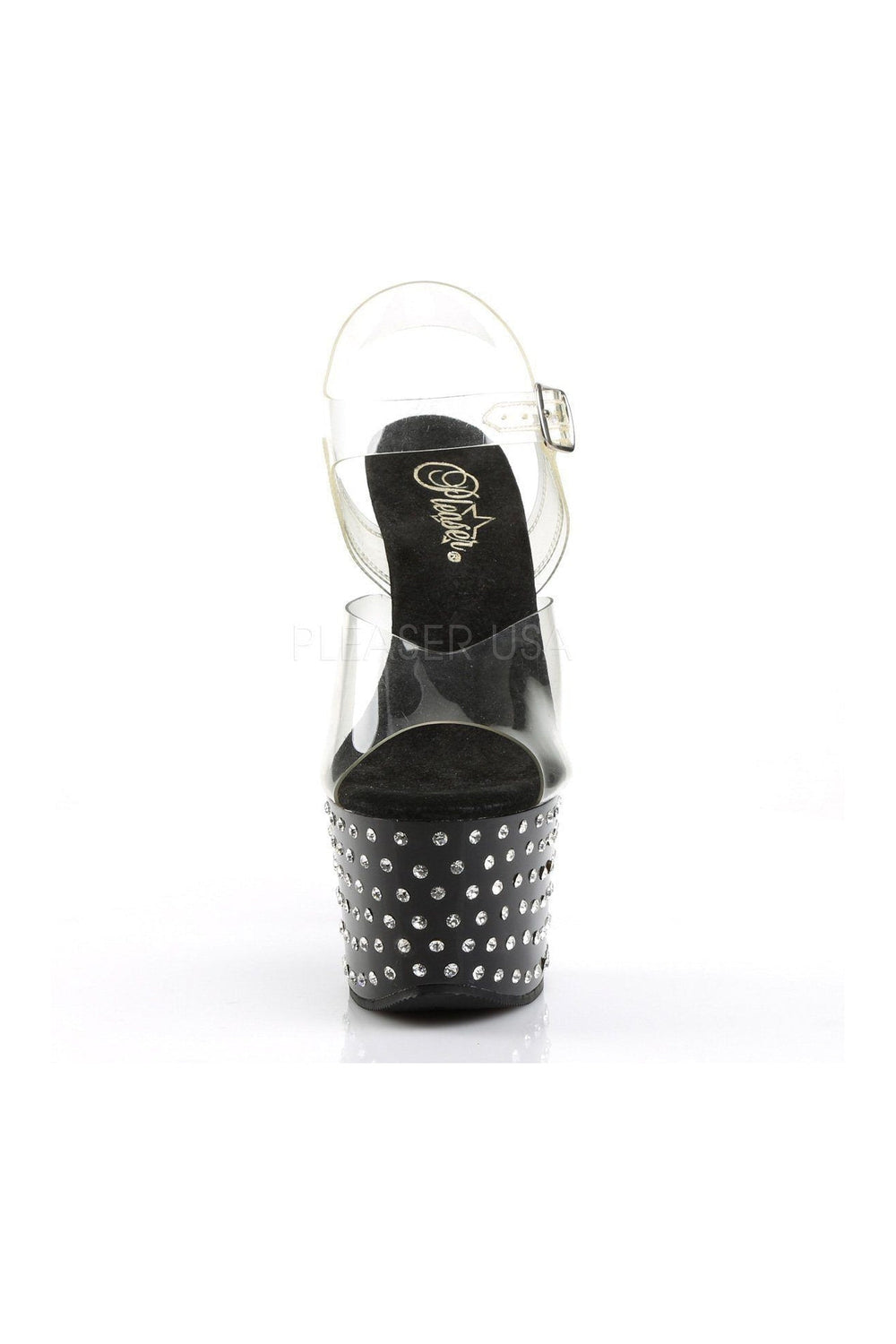 Pleaser STARDUST-708 Platform Sandal in Black Vinyl
