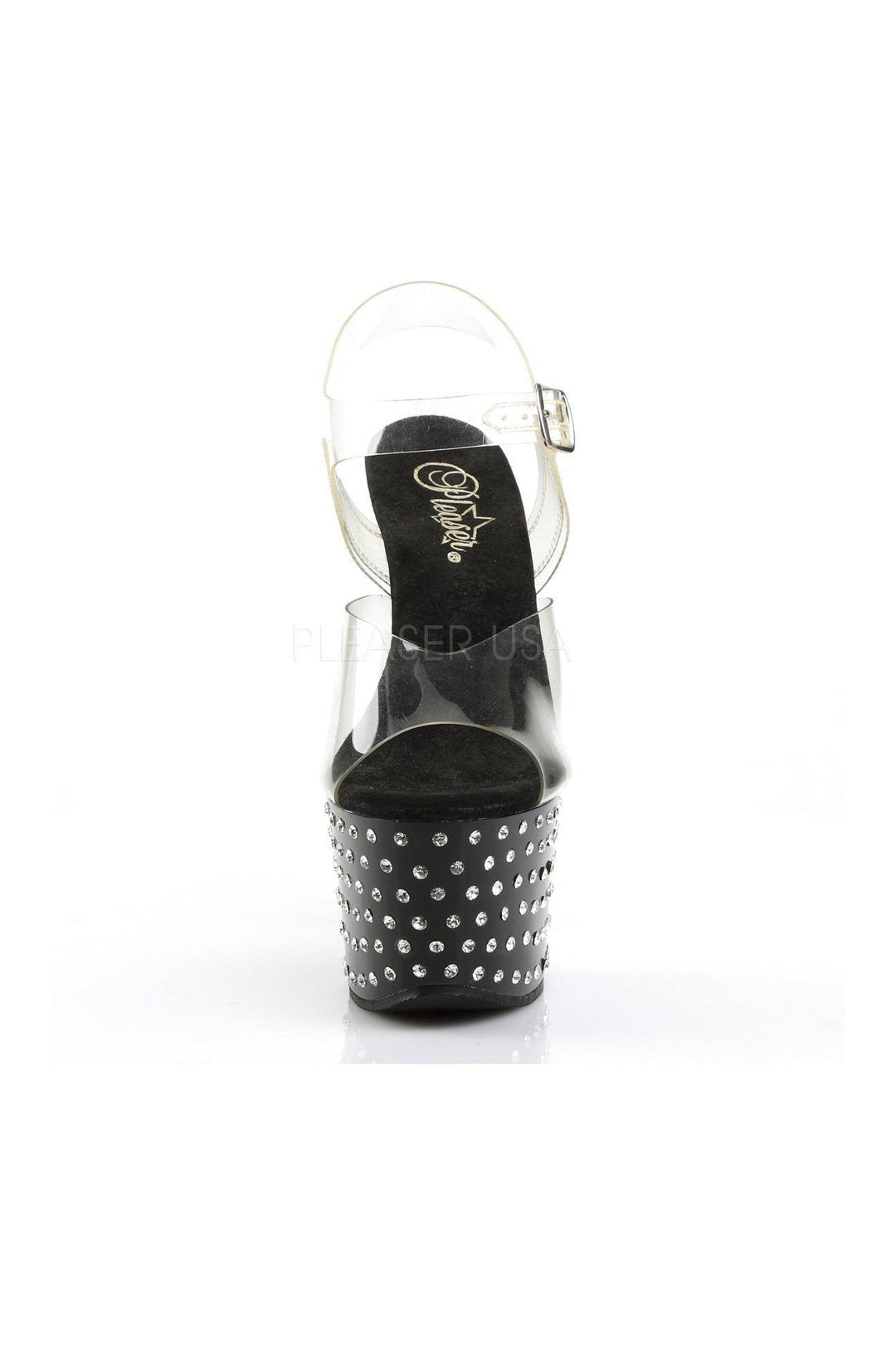 STARDUST-708 Platform Sandal | Black Vinyl-Pleaser-Sandals-SEXYSHOES.COM