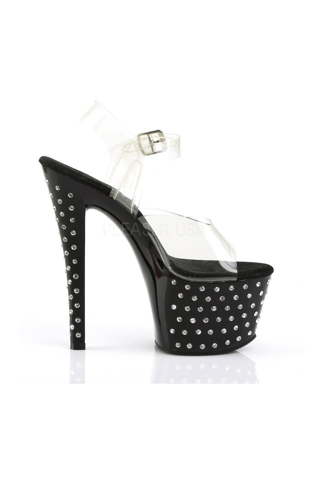 STARDUST-708 Platform Sandal | Black Vinyl-Pleaser-Sandals-SEXYSHOES.COM