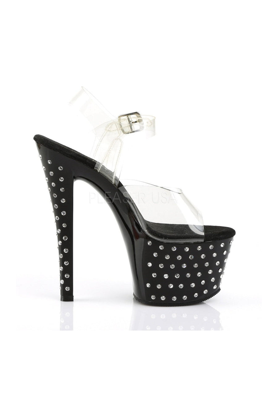 Pleaser STARDUST-708 Platform Sandal in Black Vinyl