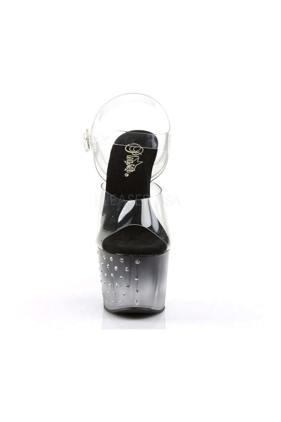 Pleaser STARDUST-708T Platform Sandal in Black Vinyl
