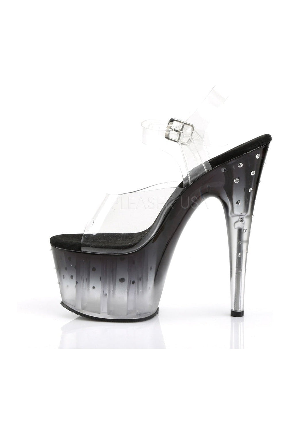 Pleaser STARDUST-708T Platform Sandal in Black Vinyl