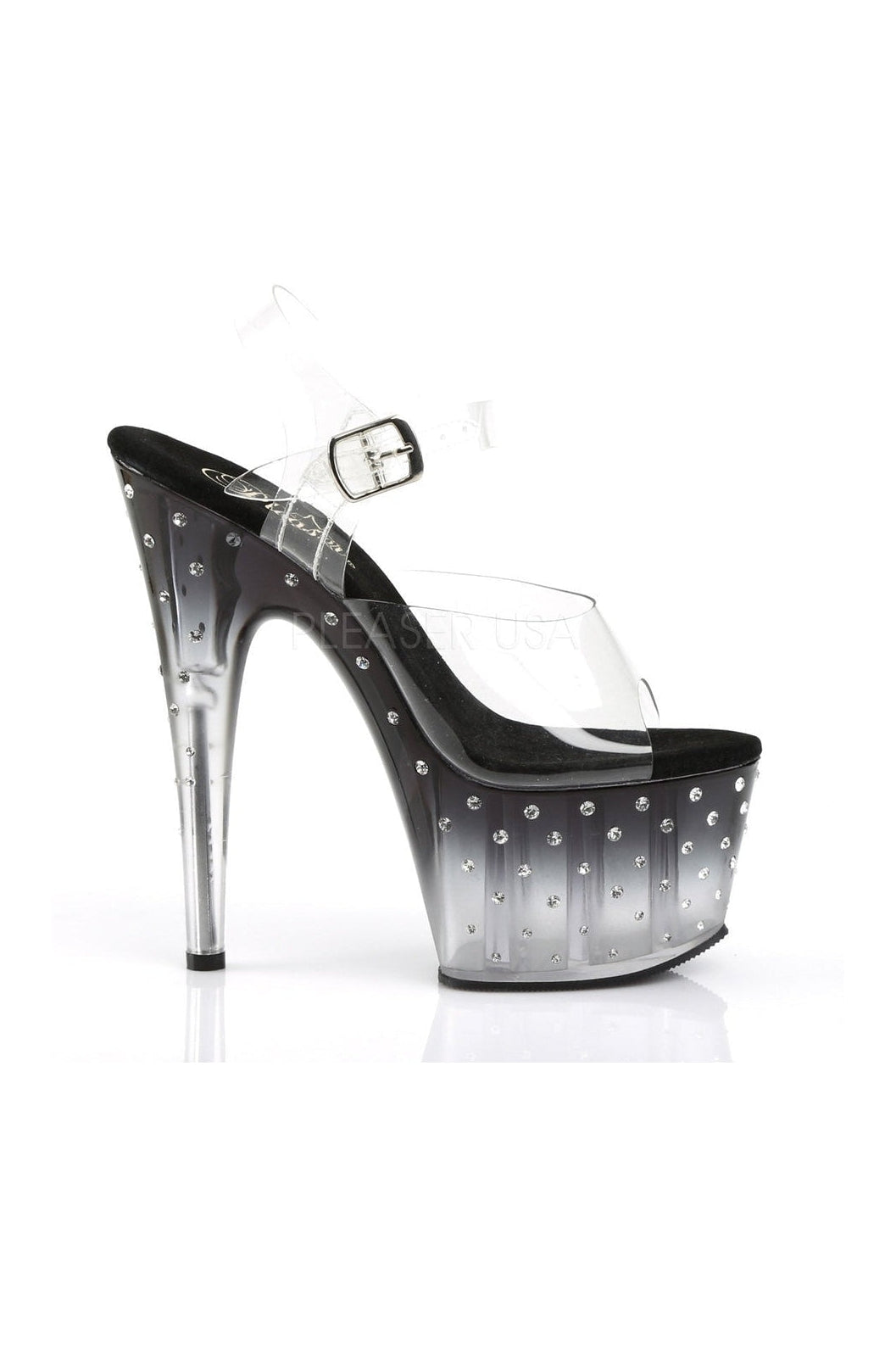 Pleaser STARDUST-708T Platform Sandal in Black Vinyl