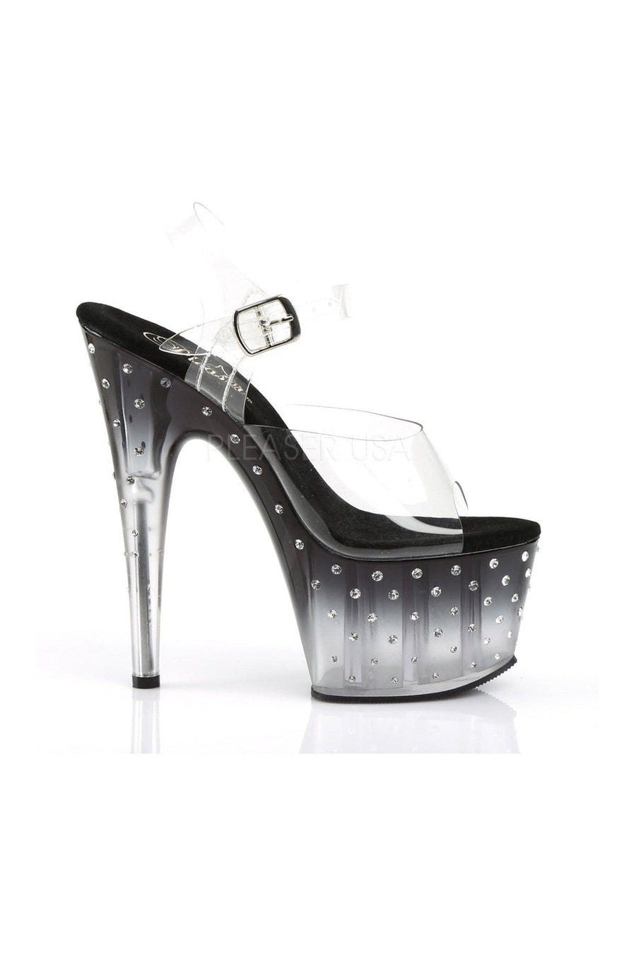 Pleaser STARDUST-708T Platform Sandal in Black Vinyl