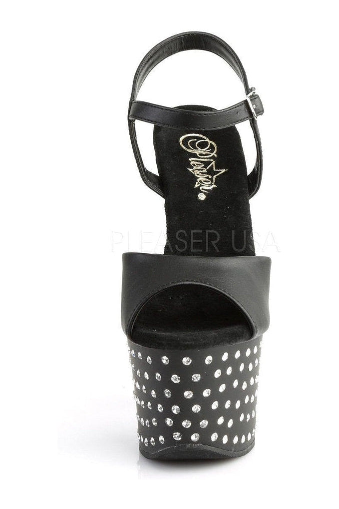 STARDUST-709 Platform Sandal | Black Faux Leather-Pleaser-Sandals-SEXYSHOES.COM