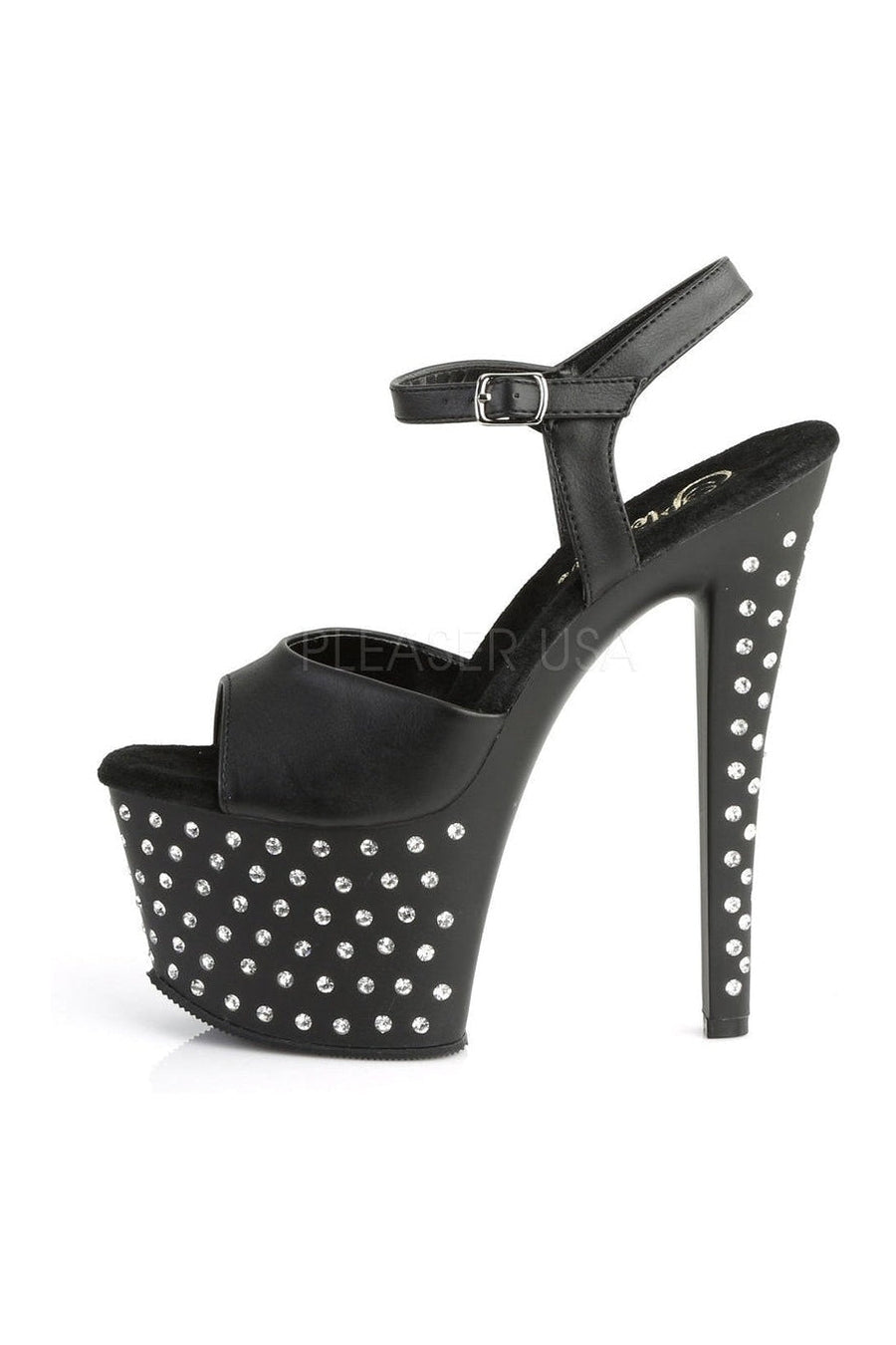 Pleaser STARDUST-709 Platform Sandal in Black Faux Leather