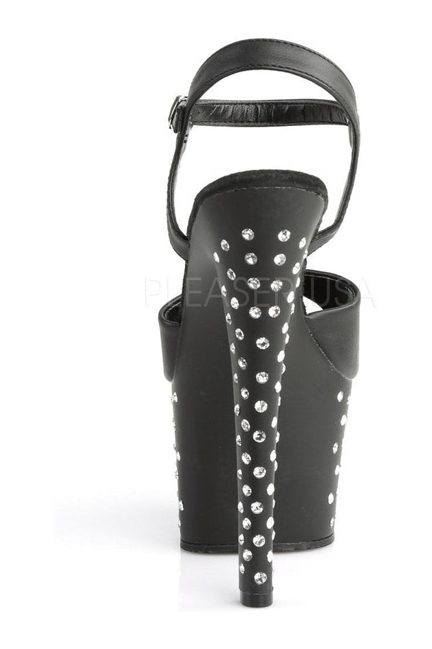 STARDUST-709 Platform Sandal | Black Faux Leather-Pleaser-Sandals-SEXYSHOES.COM