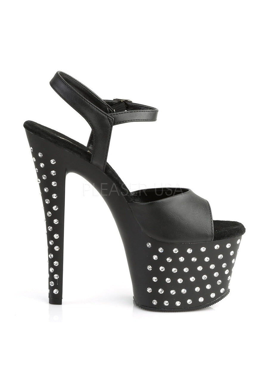 Pleaser STARDUST-709 Platform Sandal in Black Faux Leather