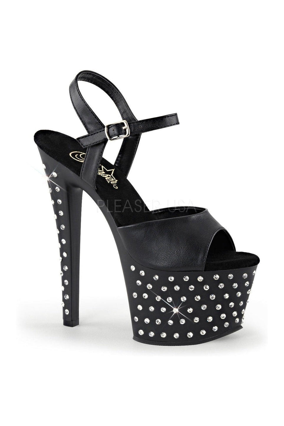 STARDUST-709 Platform Sandal | Black Faux Leather-Pleaser-Black-Sandals-SEXYSHOES.COM
