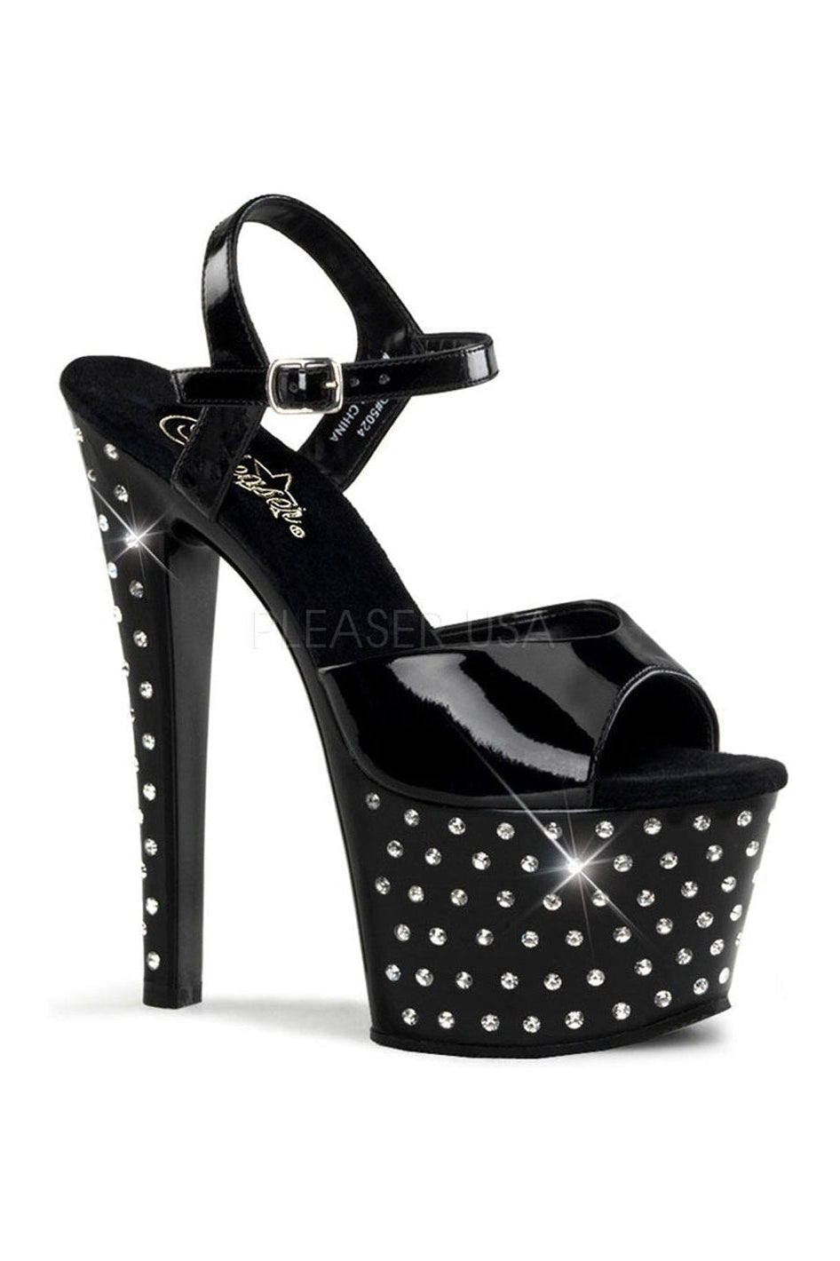 STARDUST-709 Platform Sandal | Black Patent-Pleaser-Black-Sandals-SEXYSHOES.COM