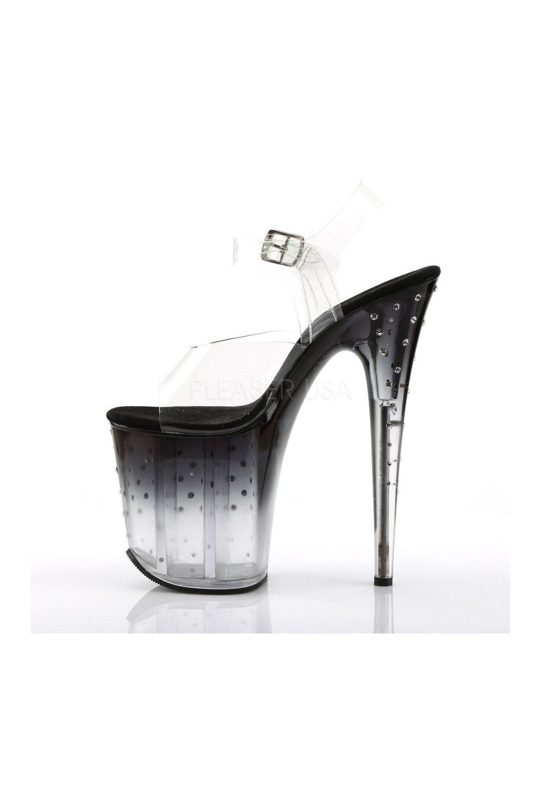 STARDUST-808T Platform Sandal | Black Vinyl-Pleaser-Sandals-SEXYSHOES.COM