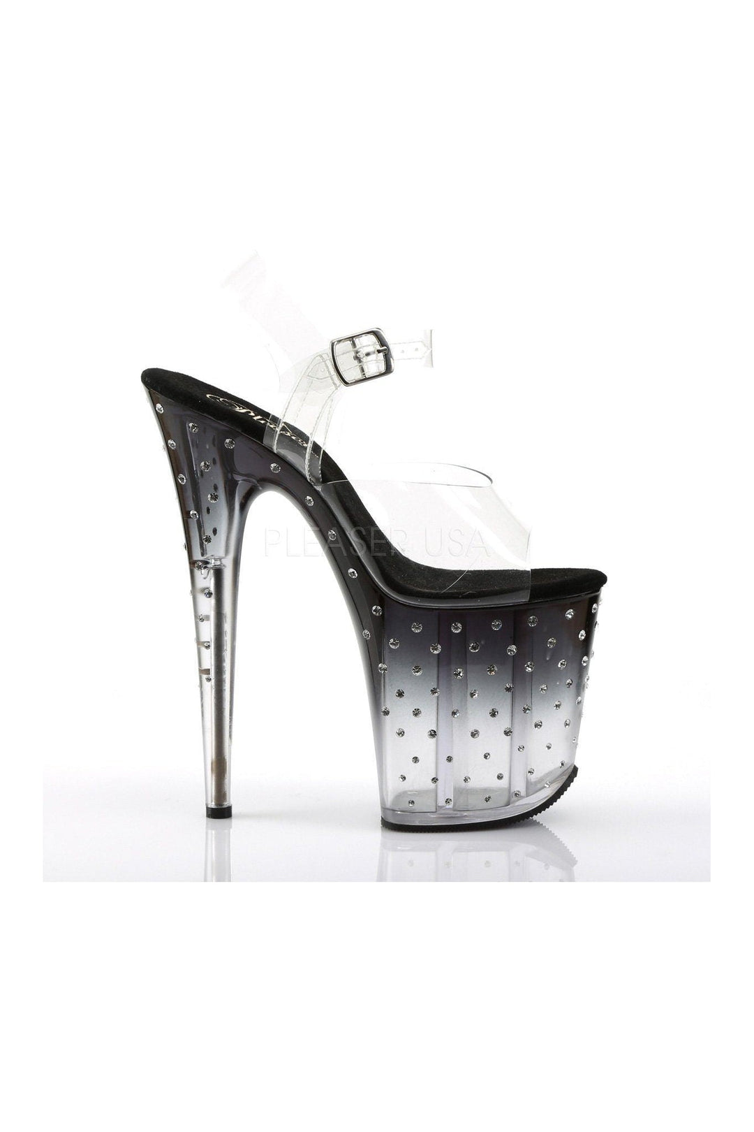 STARDUST-808T Platform Sandal | Black Vinyl-Pleaser-Sandals-SEXYSHOES.COM