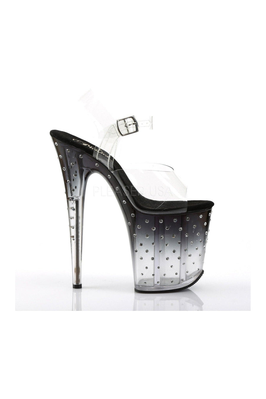 Pleaser STARDUST-808T Platform Sandal in Black Vinyl