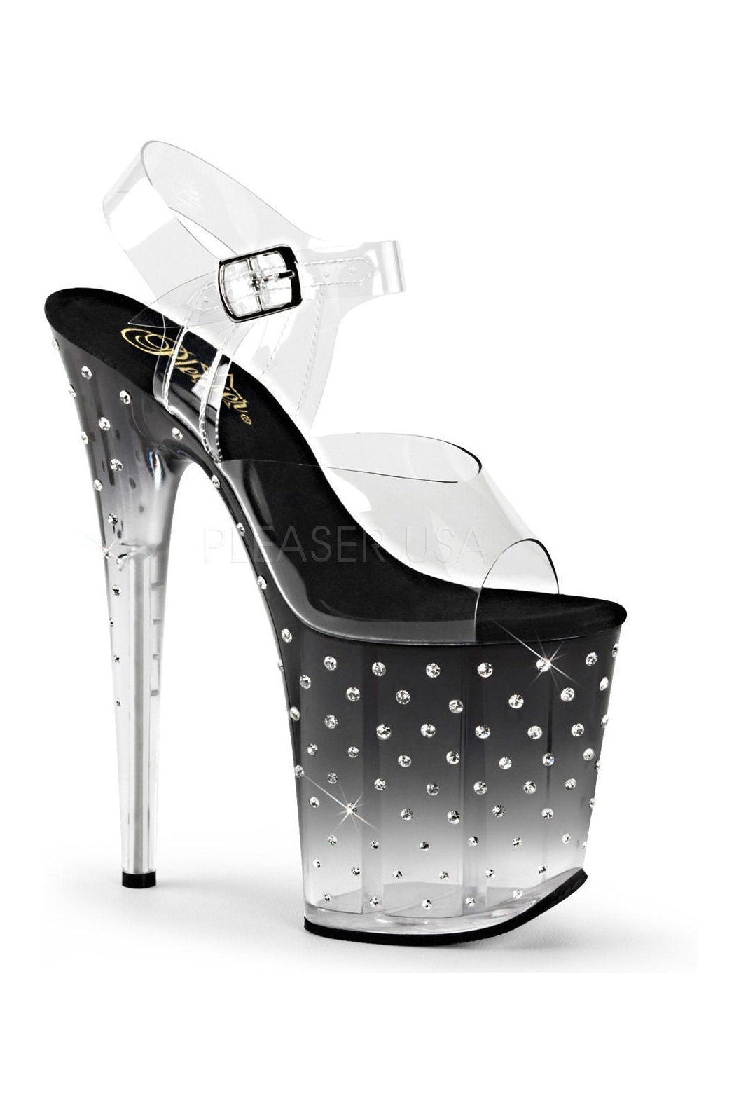 Pleaser STARDUST-808T Platform Sandal in Black Vinyl from SexyShoes.com