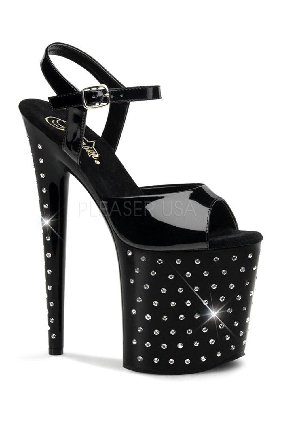 Pleaser STARDUST-809 Platform Sandal in Black Patent from SexyShoes.com