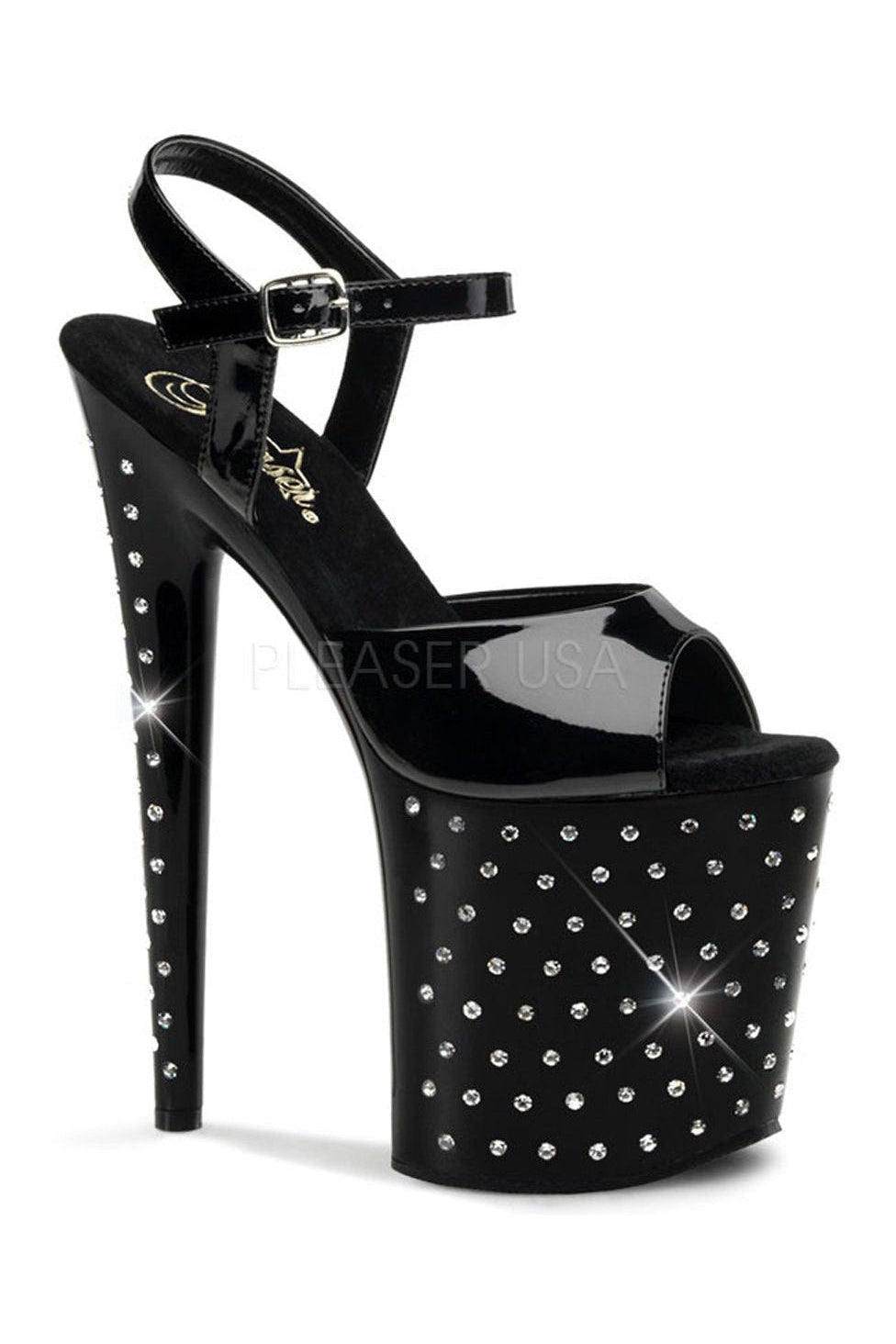 STARDUST-809 Platform Sandal | Black Patent-Pleaser-Black-Sandals-SEXYSHOES.COM