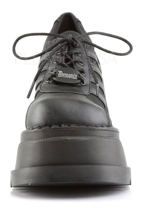 STOMP-08 Demonia Wedge | Black Faux Leather