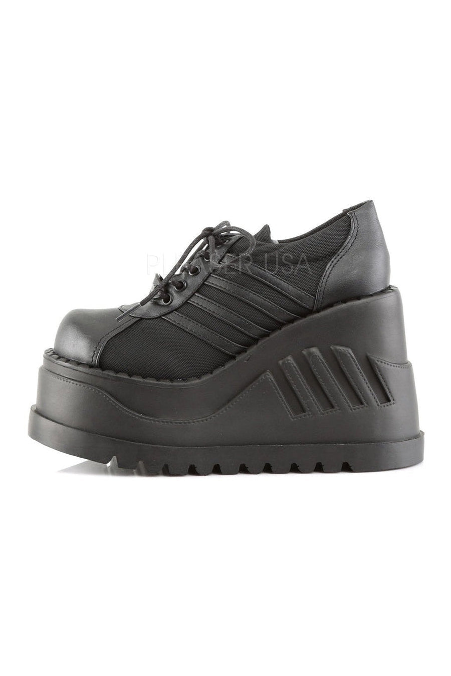 Demonia STOMP-08  Wedge in Black Faux Leather