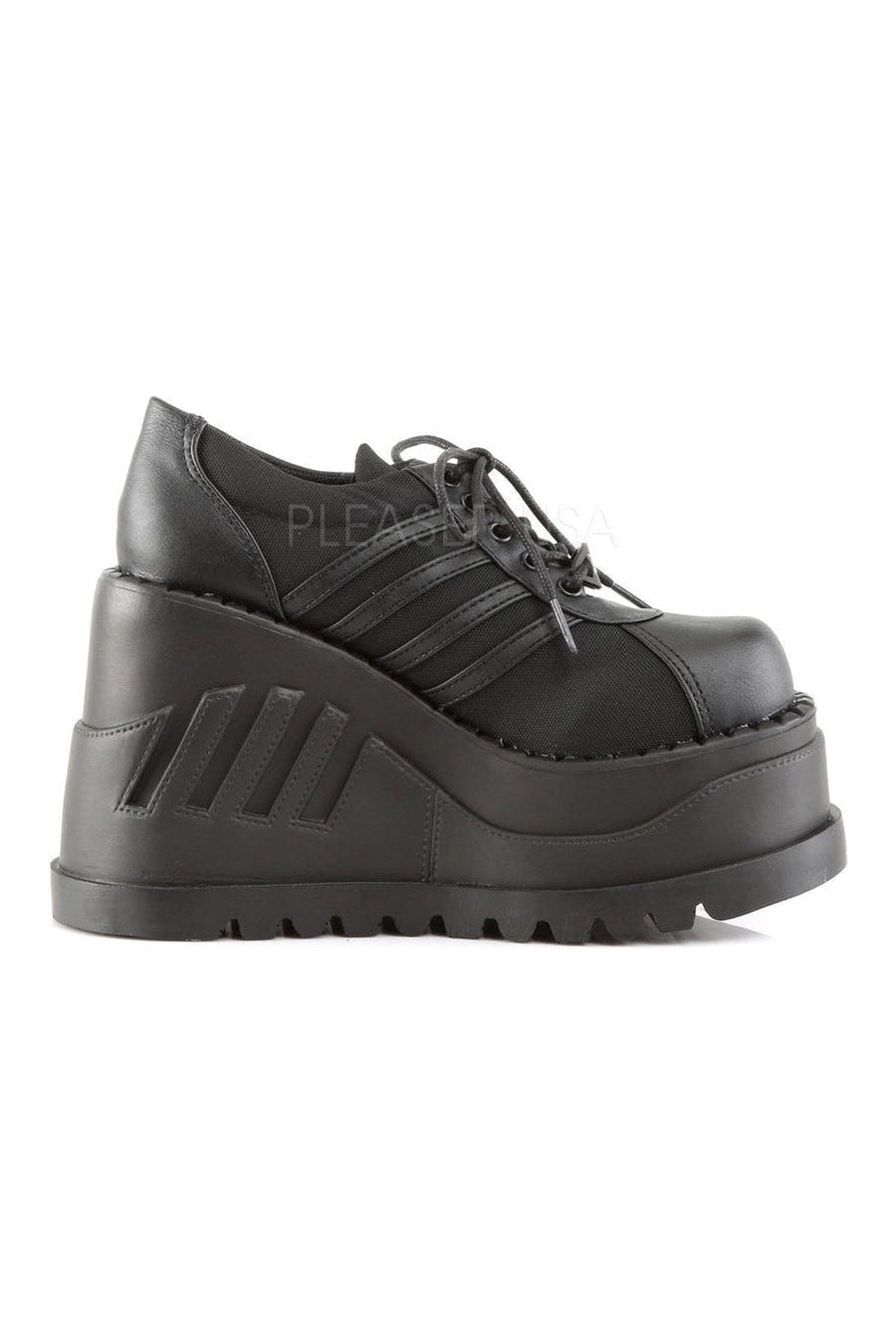Demonia STOMP-08  Wedge in Black Faux Leather
